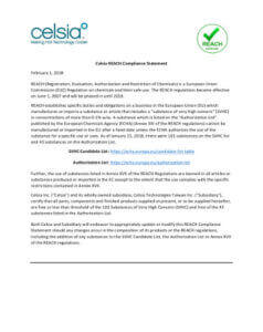 Celsia REACH Compliance Statement